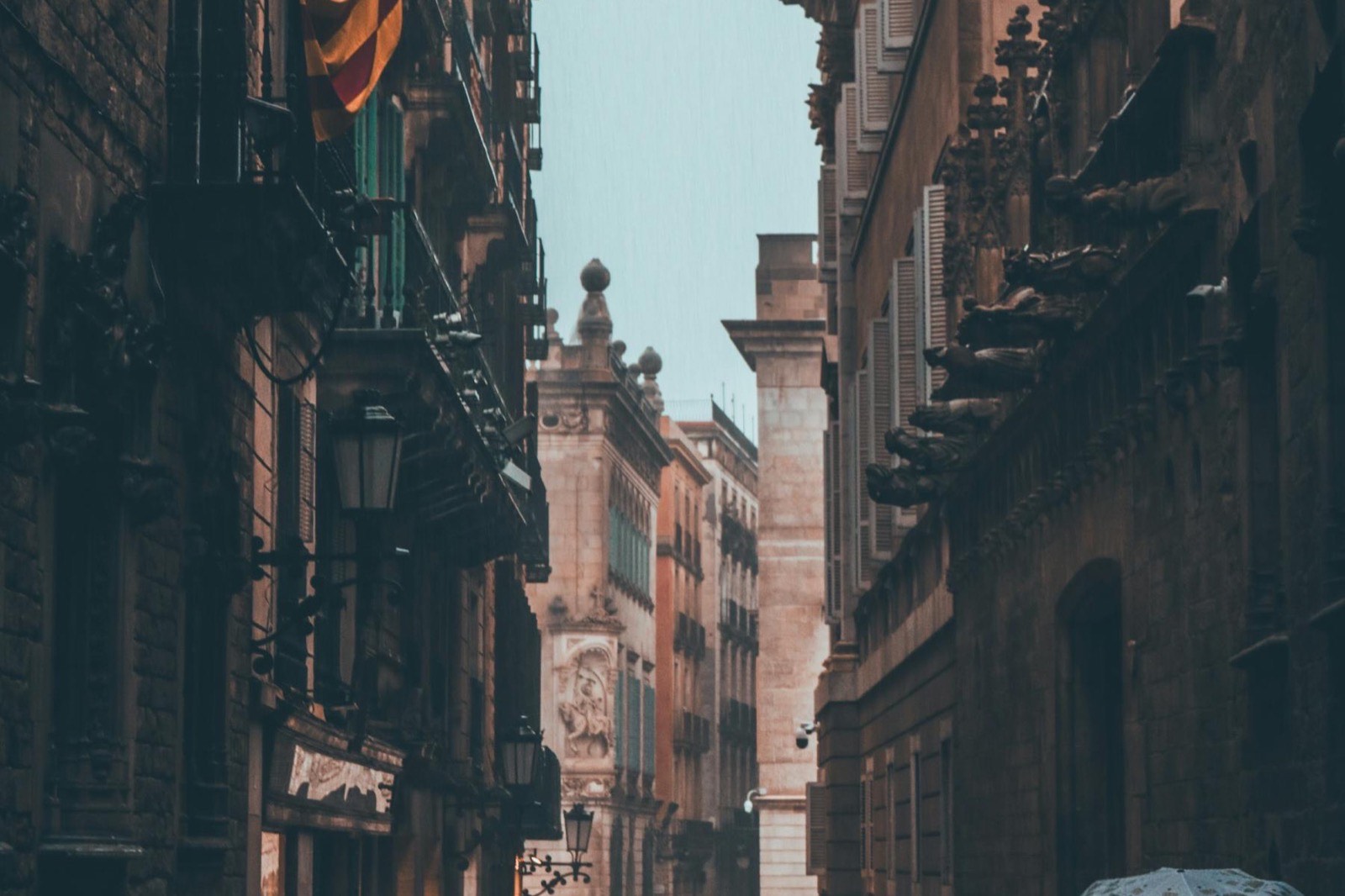 Rainy day in Marbella — wet cobblestone street in Spain